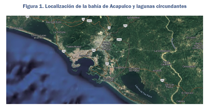 Localización de la bahía de Acapulco y lagunas cirucundantes