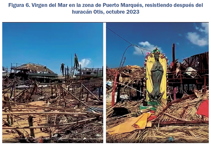 Virgen del Mar en la Zona de Puerto Marqués, resistiendo después del huracán Otis, octubre 2023