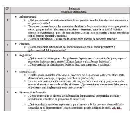 Preguntas
o temáticas de estímulo/Orientadoras 

